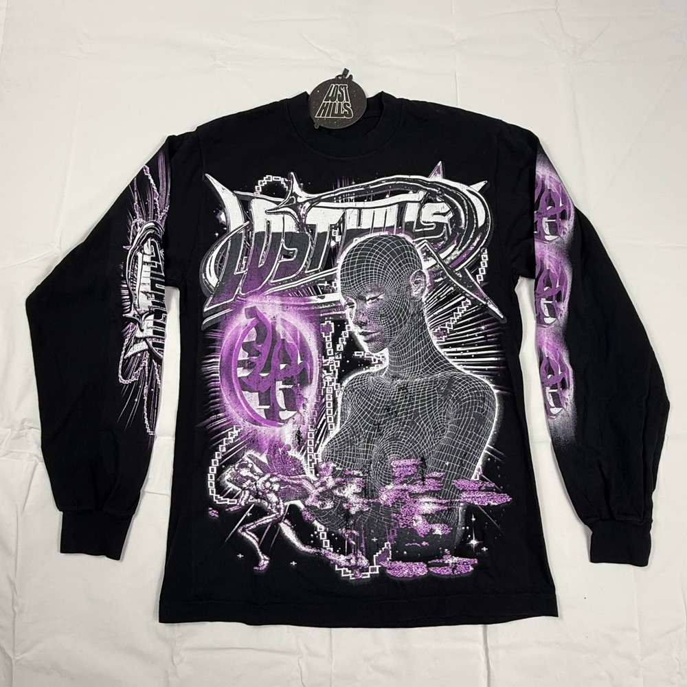 Lost Hills Long Sleeve Graphic Tee Black Purple Cyber Y2K Streetwear Small NEW